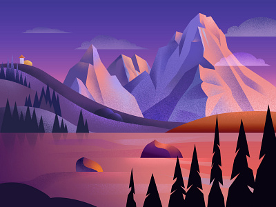 Mountain Illustration forest illustraion lake mountains peak purple tree