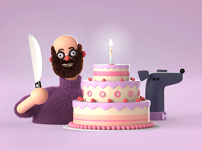 Eating cake like there's no tomorrow 3d arnold c4d cake cartoon character coloful dog illustration knife octane