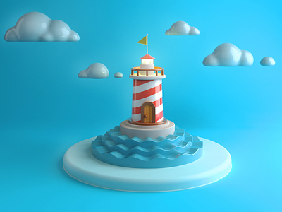 Lighthouse 3d c4d clouds coloful illustration lighthouse sea waves