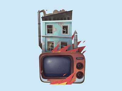 The end cartoon coloful drawing end fire home illustration paper smoke tv