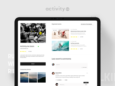 Activity.me – Organisers page design event running search team ui ux website