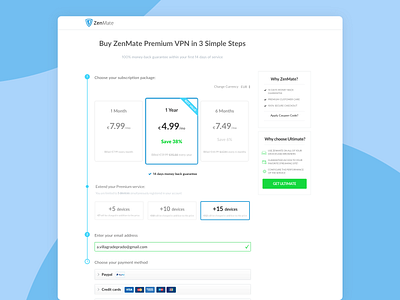 ZenMate - Single Page Checkout checkout checkout form checkout page redesign security selection single page ui design ux design web web design website