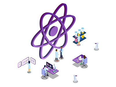React Developers be like... developers illustration isometric process react science