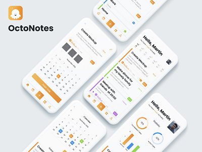 OctoNotes Application android case icon interaction interface ios logo management objective personal presentation profile statistic task task app time management to do track ui ux