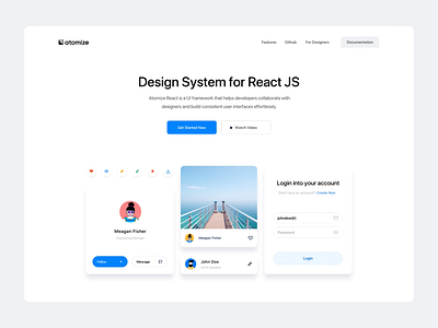 Atomize React ⚛️ animation design system landing page minimal react reactjs styleguide typography ui ux website