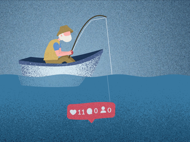 Fishing for compliments #day9 2d illustration after effects animation animation2d art deco boat character design character rigging editorial illustration fishing funny humor instagram likes mograph rebound social media