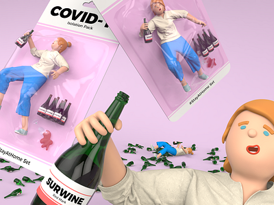 COVID-19 toys series. Stay At Home, boring time set 3d alcohol bottle character covid 19 covid19 design drunk isolation pack package stay home stay safe stayhome toy