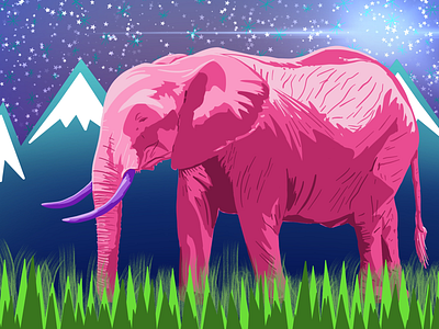 Elephant Illustration animal drawing elephant grass illustration illustrator landscape mountains nature pop scene stars surreal