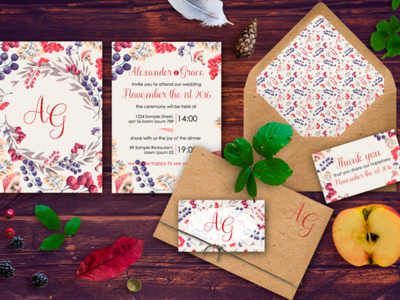 Autumn berries wedding invitation