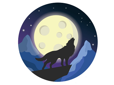 the Wolf Howls at the Moon animal branding design flat howl icon logo moon mountain nature sign sky star vector wolf