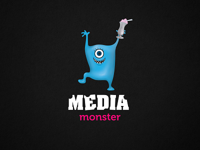 Blue net munching monsters branding digital illustration logo milkshake monsters
