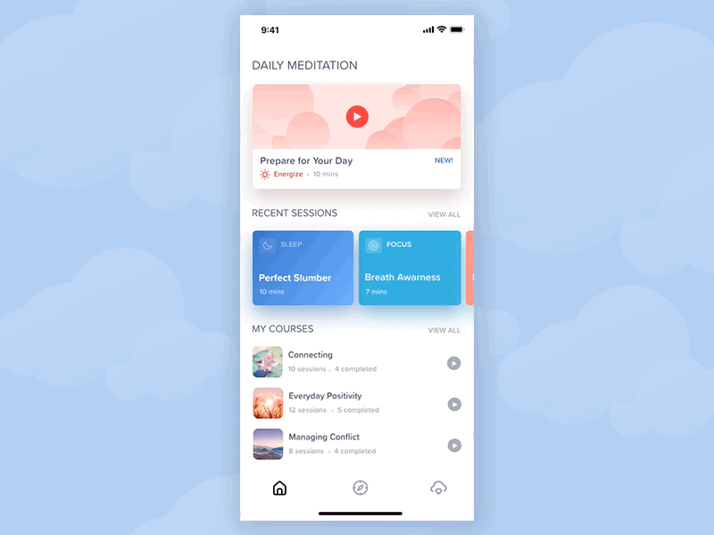 Meditation App Concept Animation animation app bright colorful colors interaction meditate meditation app meditation timer micro interaction ui design ux design vector