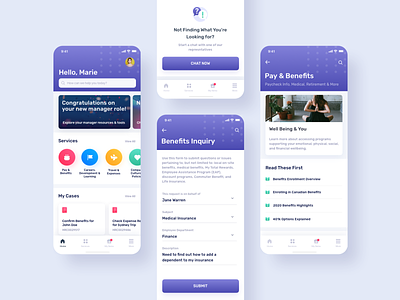 ServiceNow HR Native App app bright colorful design employee portal human resources ios mobile native purple servicenow ui ui design ux ux design