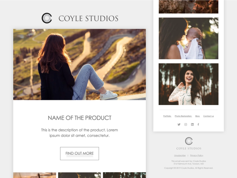 Minimalist Product Email Template (Photography Studio) artist century gothic clean email campaign email design email marketing email template grayscale hubspot minimalist photography responsive simple studio typography