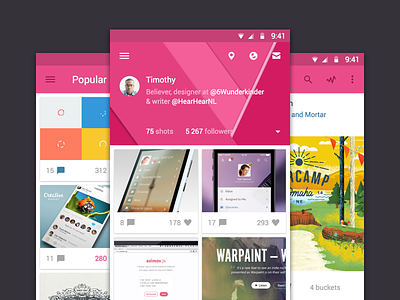 Dribbble App (Material Design) android l icons material design mobile ui ux