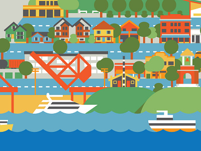 Ballard Water ballard boat illustration mural seattle yacht