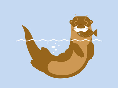Otter animal eating fish illustration otter swimming