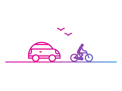 Transit bike birds car illustration simplified transportation
