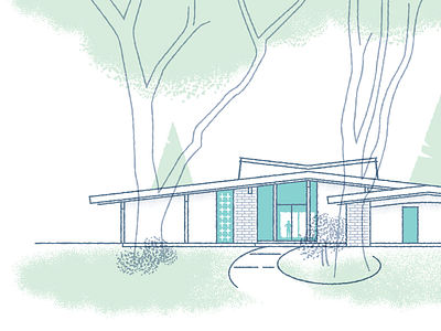 Home Sweet Home house illustration landscape midcentury modern trees