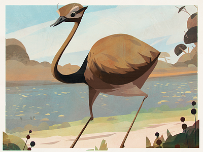 Birds — Greater Rhea bird birds brazil drawing illustration painting poster vintage