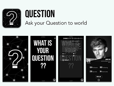 Question - App concept android application ask to world black white concept design ios profile question