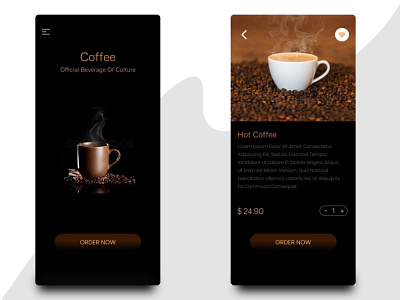 Coffee UI Screen branding coffee dark theme design illustration logo mobile mobile design restaurant app shop ui ux