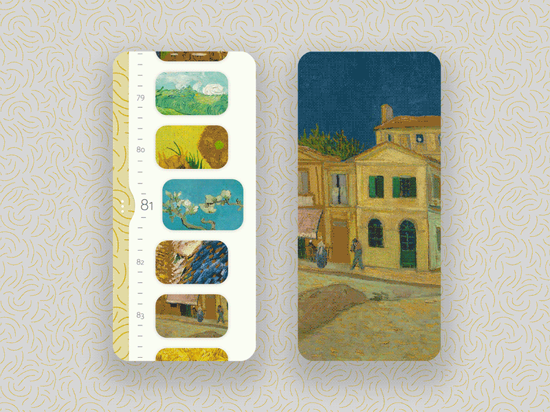 Audio Guide for Van Gogh Museum app art audio app audio guide dailyui emotion exhibition fullscreen gallery guide minimalist musuem pattern scroll ui ux van gogh yellow