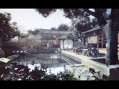 Courtyard Dwellings 3d environments illustration traditional