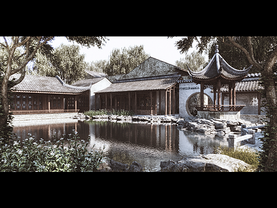Traditional Architecture for Chinese Culture 3d environments illustration traditional