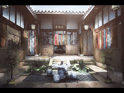 Courtyard 2d architecture concept draft environments illustration movie art