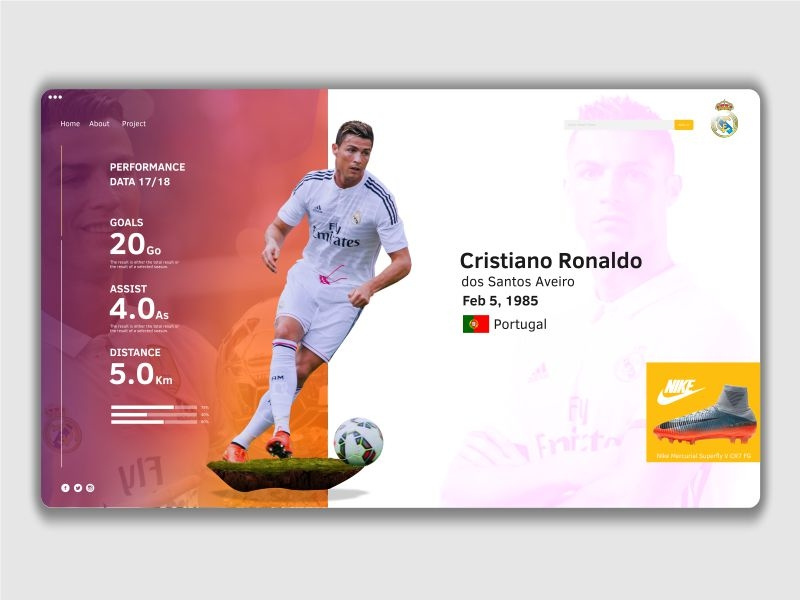 Clean design for ui football page realmadrid cr7 dribbble today post design clean ux ui