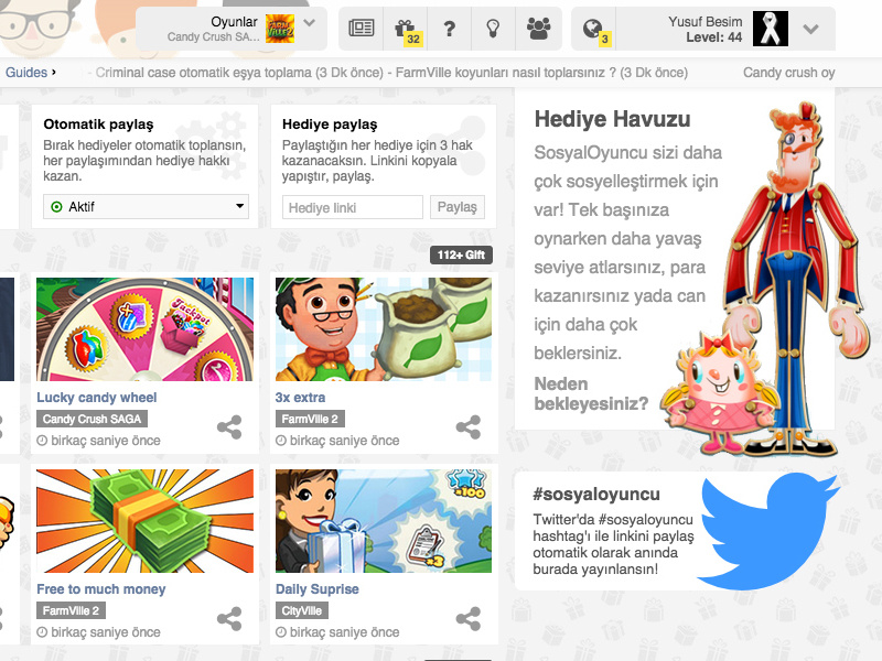 Latest gifts and info bar stream posts facebook ux ui social game
