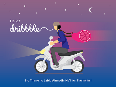 Hello Dribbble ! debut design dribbble first shot illustration motorcycle night