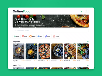 Online Food Delivery Service app branding delivery design food green interface mobile online tablet ui ux web