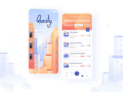 Questy crossplatform mobile app aftereffects android app crossplatform design gif illustration interaction design ios logo mobile mobile design mobile ui motion design quests town ui ux