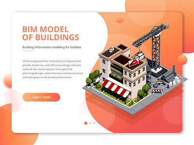 Illustration for buildings site bokeh building building design card construction crane design facade gradient house icon illustration info card isometric landing page orange red ui uidesign wave website