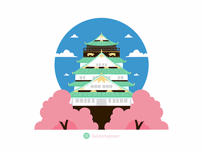 Osaka Castle cherryblossoms illustration japan japanese osaka osakacastle procreate