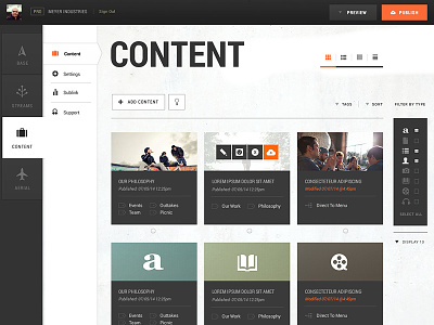 Gutensite 2.0 Content Grid admin cms content control panel feed grid gutensite list ui ux