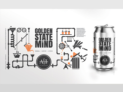 Ale Industries Golden State Of Mind ale beer branding brewery illustration industrial label machine oakland packaging rube goldberg
