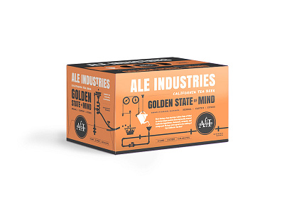 Ale Industries Golden State of Mind beer packaging beer branding brewery illustration industrial orange pipes