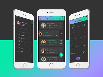 HoodParty app main screens app colorful design event party social media ui ux