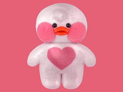 Lalafanfan duck 3d blender design duck hair heart illustration pink valentine wool