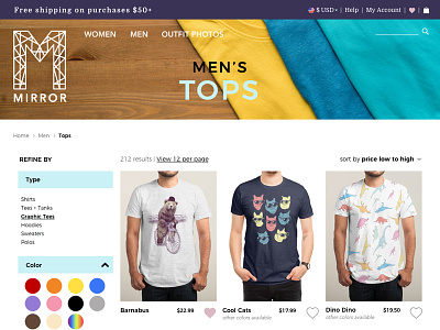 Men's tops page brand clothing ecommerce mens mirror product responsive store style ui ux