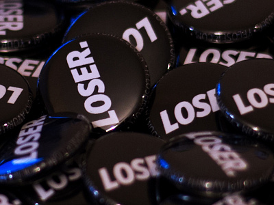 Loser Buttons black buttons logo loser minimal pins text white