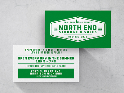 North End Storage & Sales branding business cards design green identity industrial logo minimal