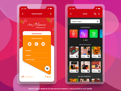 App - ARTE Y ELEGANCIA design flat material menu ui user ux