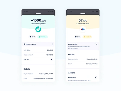 Transaction Detail - Shine mobile accounting bank banking card credit card drawer edition facture fintech invoice mobile modal receipt shine tax transaction typography ui vat