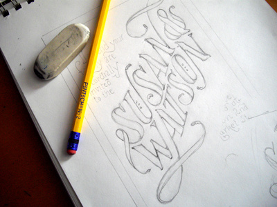 Susan & Watson hand drawn lettering pencil sketches typography