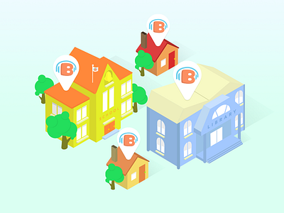 Isometric Buildings bell building buildings house icon isometric library map pin school svg town