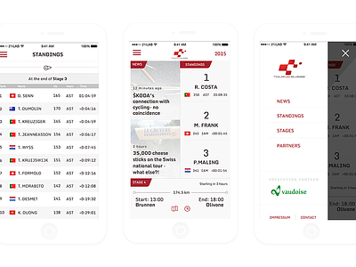 Tour de Suisse companion app app bike clean cycling hub leaderboard mobile app race sketch standings